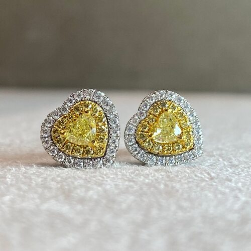 Серьги "Сердца" с бриллиантами из белого золота 585 пробы