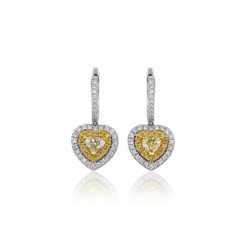 Серьги "Сердца" с бриллиантами из белого золота 585 пробы