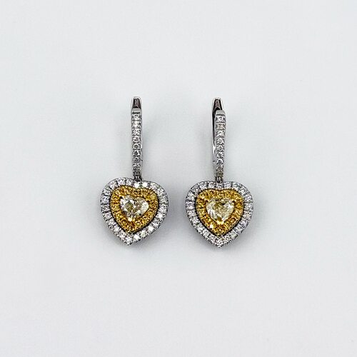 Серьги "Сердца" с бриллиантами из белого золота 585 пробы