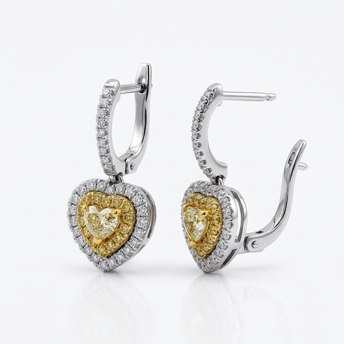 Серьги "Сердца" с бриллиантами из белого золота 585 пробы