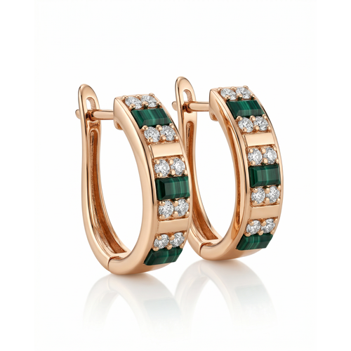 Серьги с малахитом и бриллиантами из золота 585 пробы