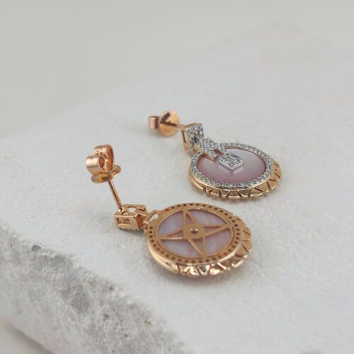 Серьги с бриллиантами и перламутром из золота 585 пробы