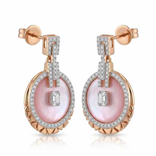 Серьги с бриллиантами и перламутром из золота 585 пробы