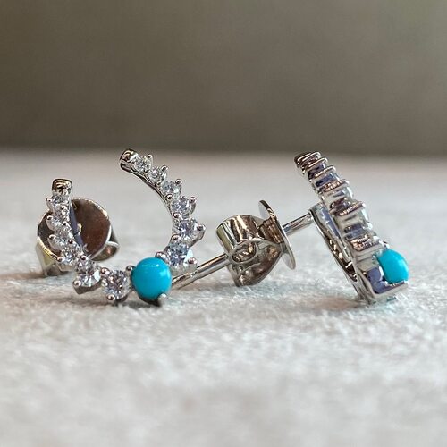 Серьги с бирюзой и бриллиантами из золота 585 пробы