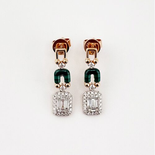 Серьги с бриллиантами и малахитом из золота 585 пробы