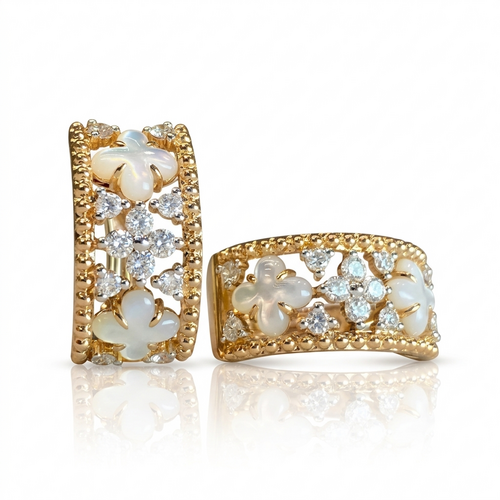 Серьги с перламутром  и бриллиантами из золота 585 пробы