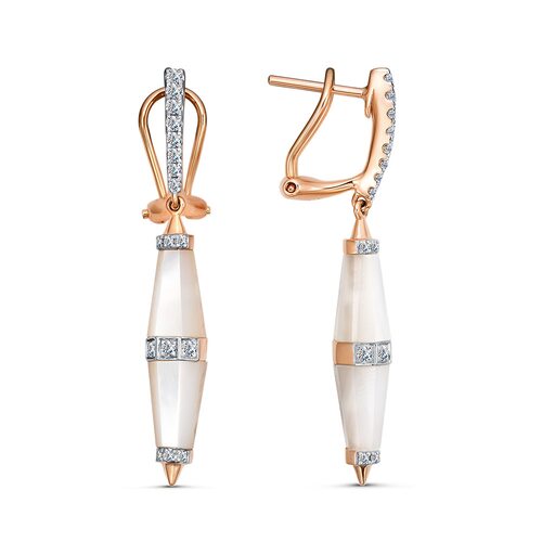 Серьги с бриллиантами и перламутром из золота 585 пробы