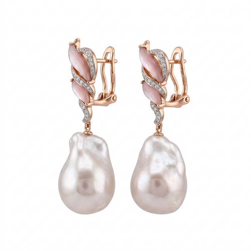 Серьги с жемчугом, перламутром и бриллиантами из золота 585 пробы