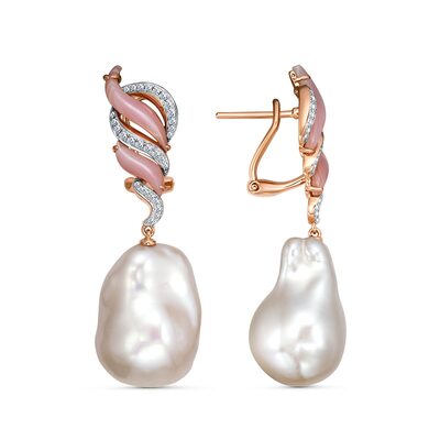 Серьги с жемчугом, перламутром и бриллиантами из золота 585 пробы