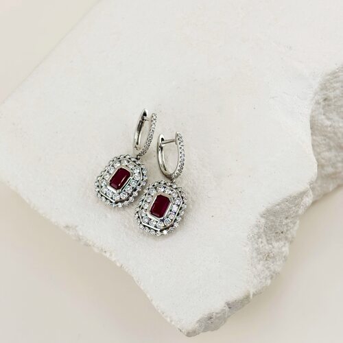 Серьги с рубинами и бриллиантами из белого золота 585 пробы