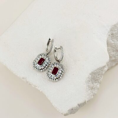 Серьги с рубинами и бриллиантами из белого золота 585 пробы