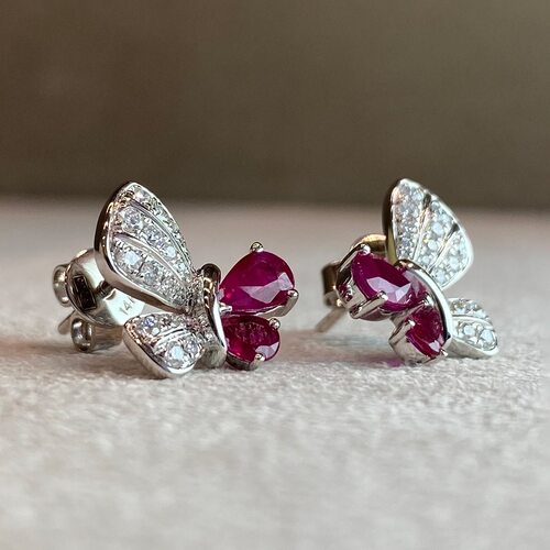 Серьги "Бабочки" с рубинами и бриллиантами из белого золота 585 пробы