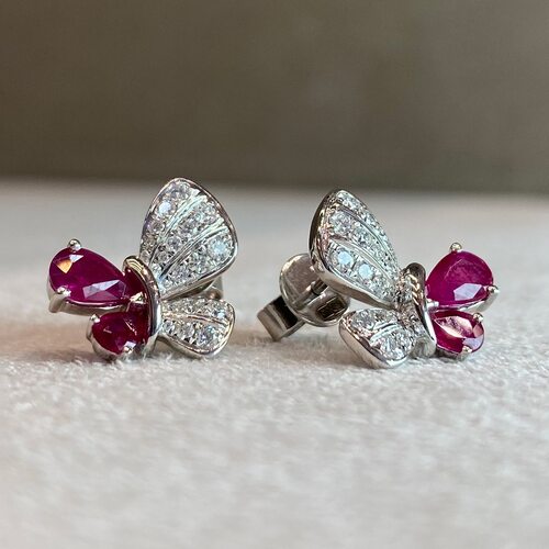 Серьги "Бабочки" с рубинами и бриллиантами из белого золота 585 пробы