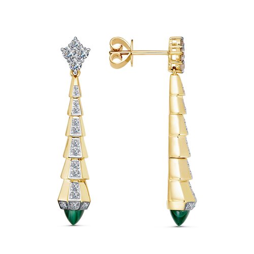 Серьги с бриллиантами и малахитом из золота 585 пробы