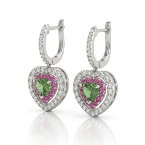 Серьги "Сердца" с сапфирами и бриллиантами из белого золота 585 пробы