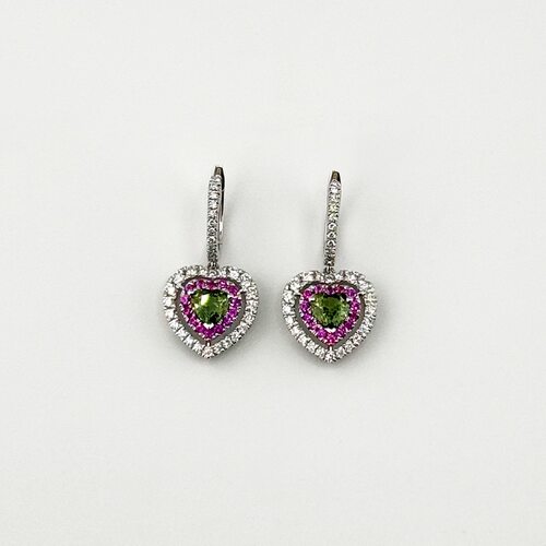 Серьги "Сердца" с сапфирами и бриллиантами из белого золота 585 пробы