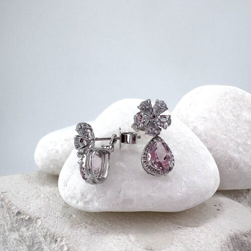 Серьги с морганитами, сапфирами и бриллиантами из золота 585 пробы