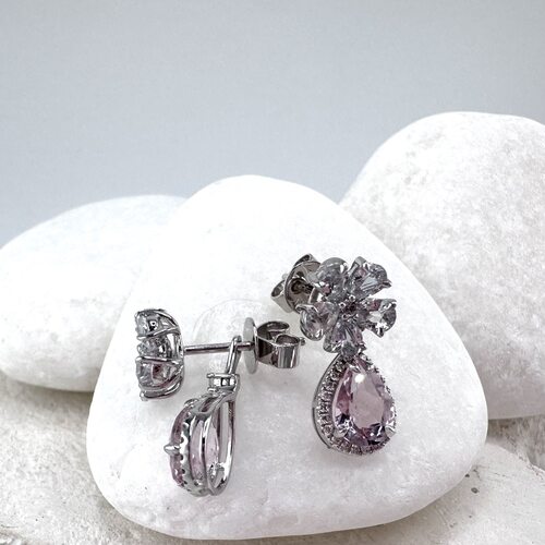 Серьги с морганитами, сапфирами и бриллиантами из золота 585 пробы