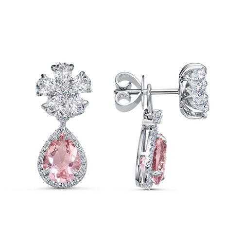 Серьги с морганитами, сапфирами и бриллиантами из золота 585 пробы