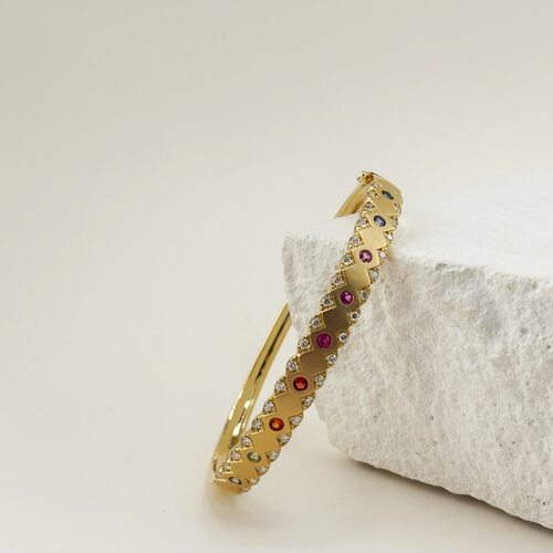 Браслет с сапфирами и бриллиантами из желтого золота 585 пробы