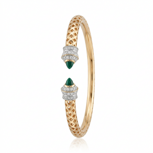 Браслет с малахитом и бриллиантами из золота 585 пробы