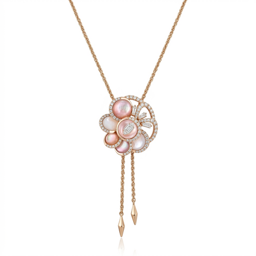 Колье "Цветок" с перламутром и бриллиантами из золота 585 пробы