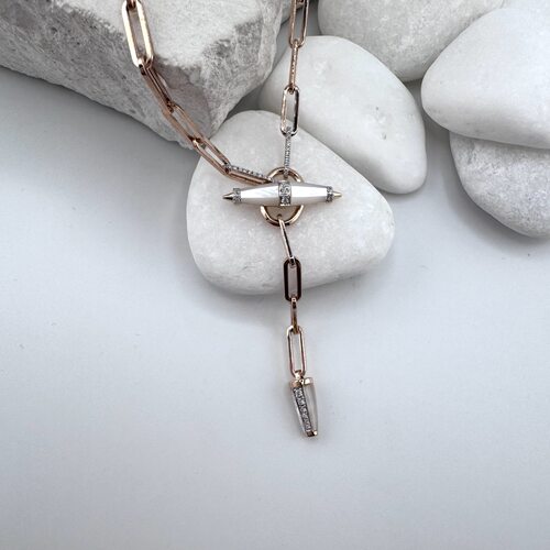 Колье с бриллиантами и перламутром из золота 585 пробы