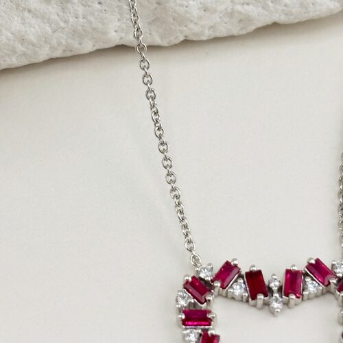 Колье "Сердце" с рубинами и бриллиантами из белого золота 585 пробы