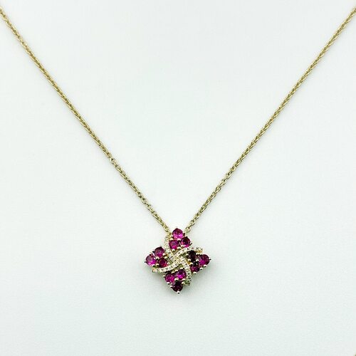 Колье "Цветок" с рубинами и бриллиантами из желтого золота 585 пробы