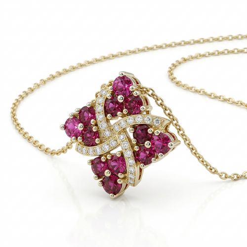 Колье "Цветок" с рубинами и бриллиантами из желтого золота 585 пробы