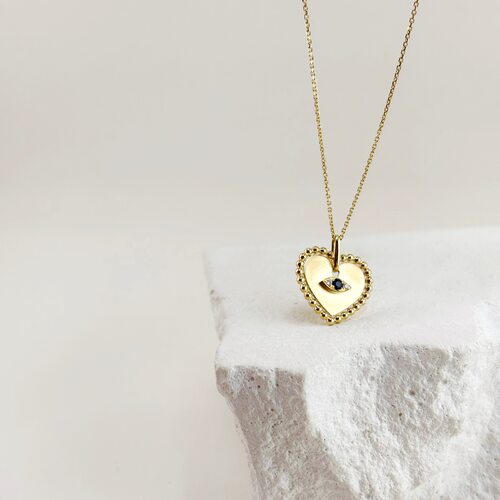 Колье "Сердце" с сапфиром и бриллиантами из желтого золота 585 пробы