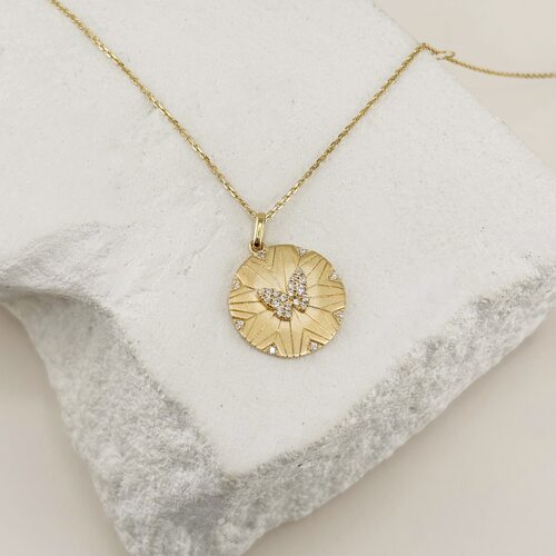 Колье "Бабочка" с  бриллиантами из желтого золота 585 пробы