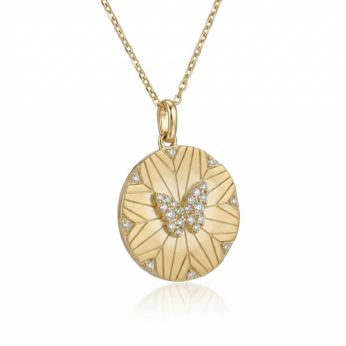 Колье "Бабочка" с  бриллиантами из желтого золота 585 пробы