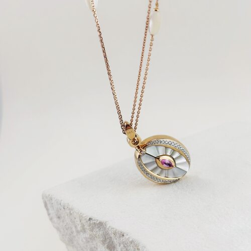 Колье с бриллиантами, сапфирами и перламутром из золота 585 пробы