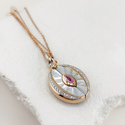 Колье с бриллиантами, сапфирами и перламутром из золота 585 пробы