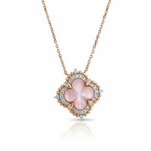 Колье "Клевер" с перламутром и бриллиантами из золота 585 пробы