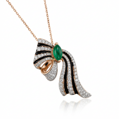 Колье с изумрудом и бриллиантами из золота 585 пробы