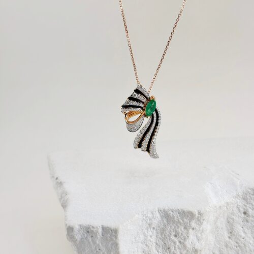 Колье с изумрудом и бриллиантами из золота 585 пробы