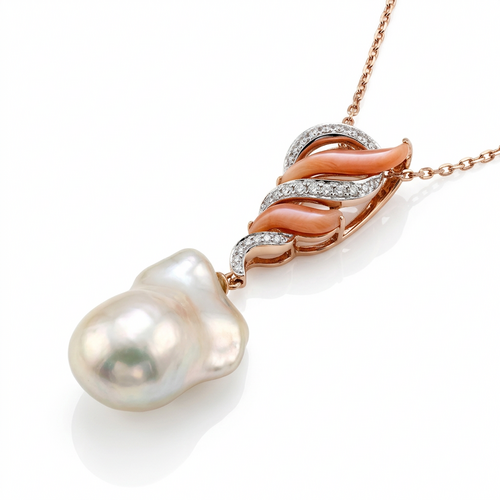 Колье с барочным жемчугом, перламутром и бриллиантами из золота 585 пробы