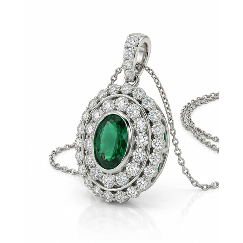 Колье с изумрудом и бриллиантами из белого золота 585 пробы