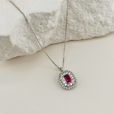 Колье с рубином и бриллиантами из белого золота 585 пробы