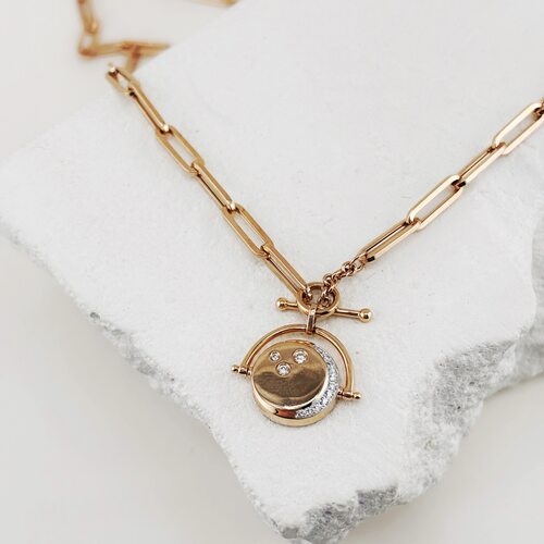 Колье с бриллиантами и перламутром из золота 585 пробы