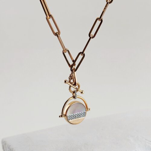 Колье с бриллиантами и перламутром из золота 585 пробы