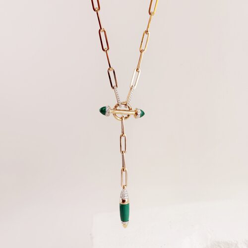 Колье с бриллиантами и малахитом из золота 585 пробы