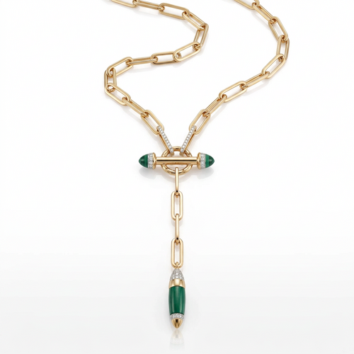 Колье с бриллиантами и малахитом из золота 585 пробы