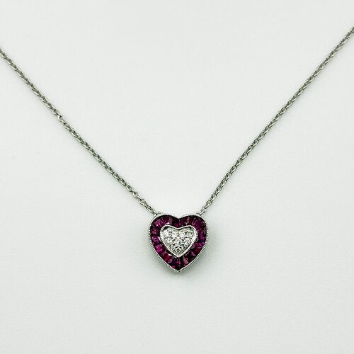 Колье "Сердце" с рубинами и бриллиантами из белого золота 585 пробы