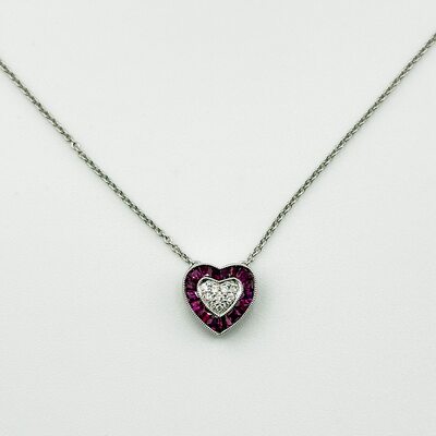 Колье "Сердце" с рубинами и бриллиантами из белого золота 585 пробы