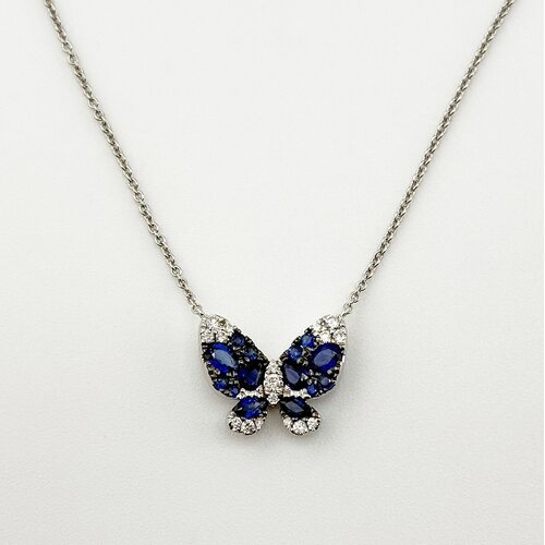 Колье "Бабочка" с сапфирами и бриллиантами из белого золота 585 пробы