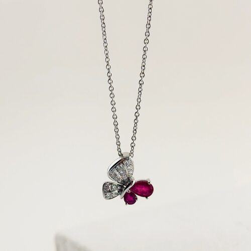 Колье "Бабочка" с бриллиантами и рубинами из белого золота 585 пробы