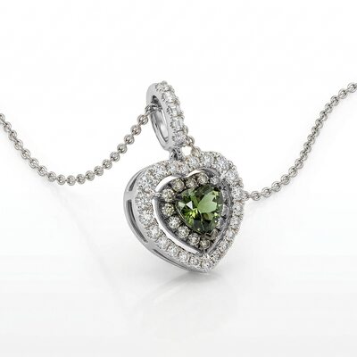 Колье "Сердце" с сапфирами и бриллиантами из белого золота 585 пробы